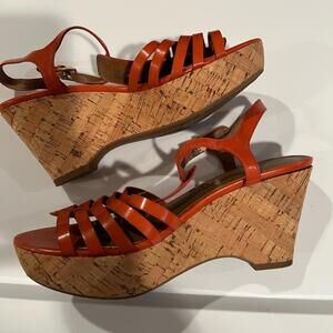 Franco Sarto Orange Wedge Sandals with Cork Heel Sz 6.5